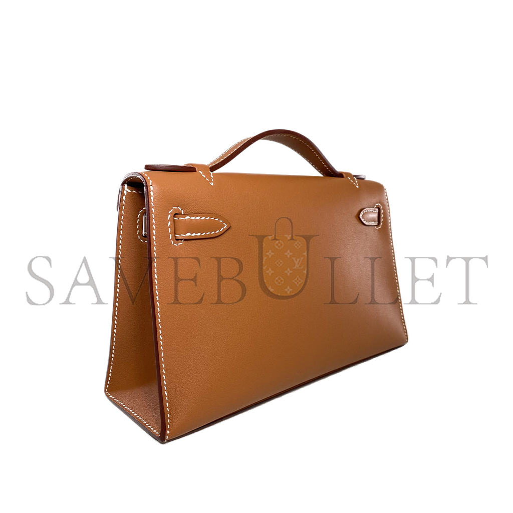 HERMES MASTER KELLY POCHETTE GOLD SWIFT PALLADIUM HARDWARE (22*14*7cm) 